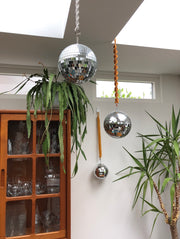 Disco / Glitter / Mirror ball in 4 sizes with macrame strap of your choice