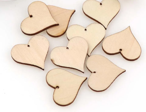 10 little wooden heart tags with hole to hang it